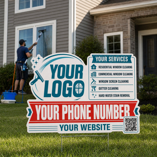 YWCC019 - Teal Red Shine - Classic Yard Sign for Window Cleaning | Custom Corrugated Sign with H-Stake