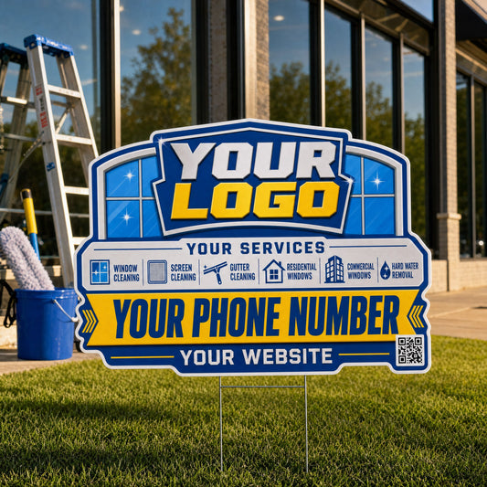 YWCC020 - Gold Chrome Panes - Classic Yard Sign for Window Cleaning | Custom Corrugated Sign with H-Stake