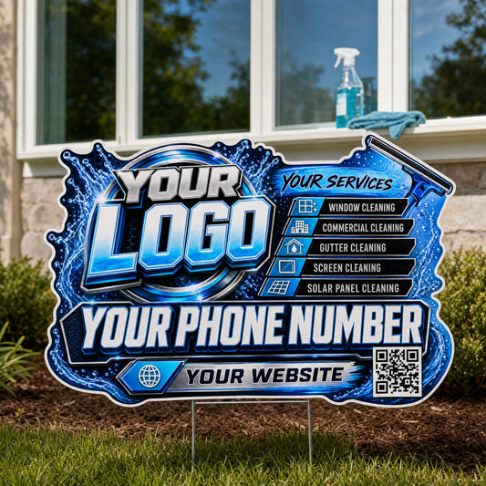 YWCS001 - Blue Chrome Squeegee - Splash Yard Sign for Window Cleaning | Custom Corrugated Sign with H-Stake
