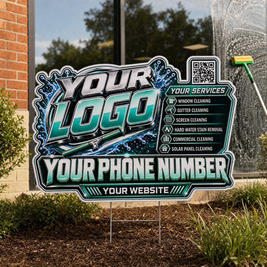 YWCS002 - Green Shine Squeegee - Splash Yard Sign for Window Cleaning | Custom Corrugated Sign with H-Stake