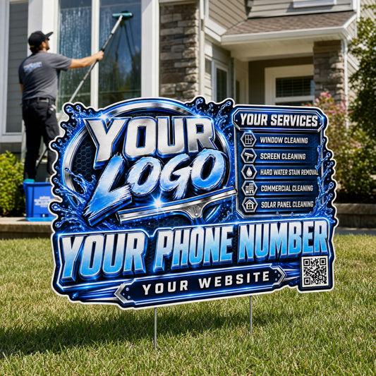 YWCS003 - Silver Blue Shine - Splash Yard Sign for Window Cleaning | Custom Corrugated Sign with H-Stake