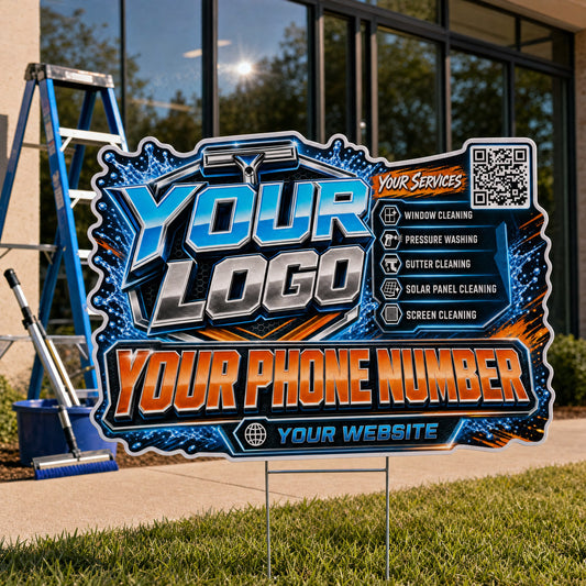 YWCS004 - Orange Streak Blue - Splash Yard Sign for Window Cleaning | Custom Corrugated Sign with H-Stake