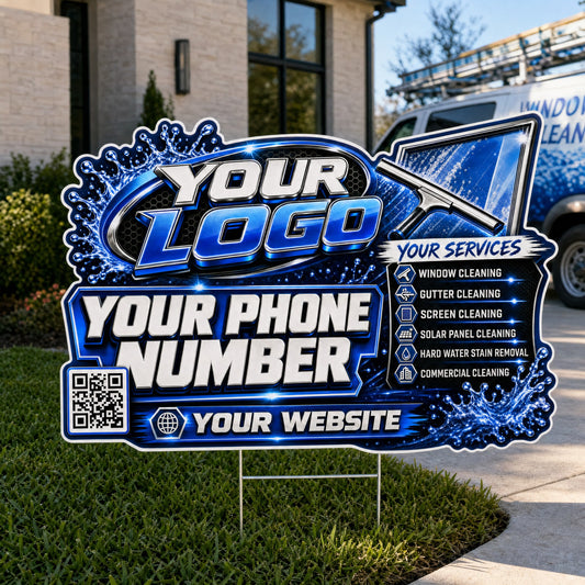 YWCS005 - Deep Blue Squeegee - Splash Yard Sign for Window Cleaning | Custom Corrugated Sign with H-Stake