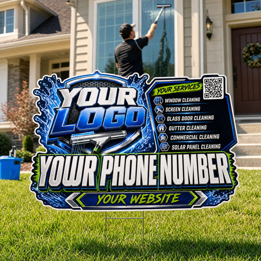 YWCS006 - Blue Green Streak - Splash Yard Sign for Window Cleaning | Custom Corrugated Sign with H-Stake