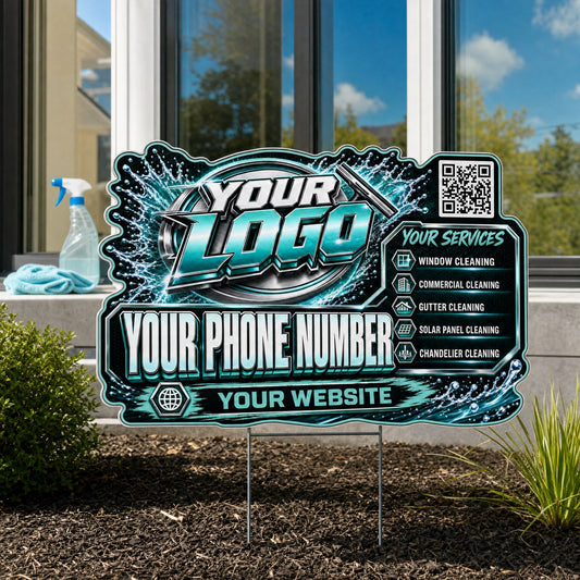 YWCS007 - Teal Chrome Glass - Splash Yard Sign for Window Cleaning | Custom Corrugated Sign with H-Stake