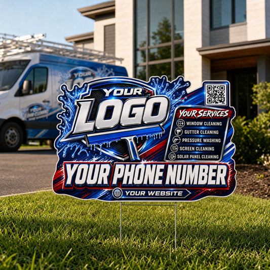 YWCS008 - Red Streak Blue - Splash Yard Sign for Window Cleaning | Custom Corrugated Sign with H-Stake