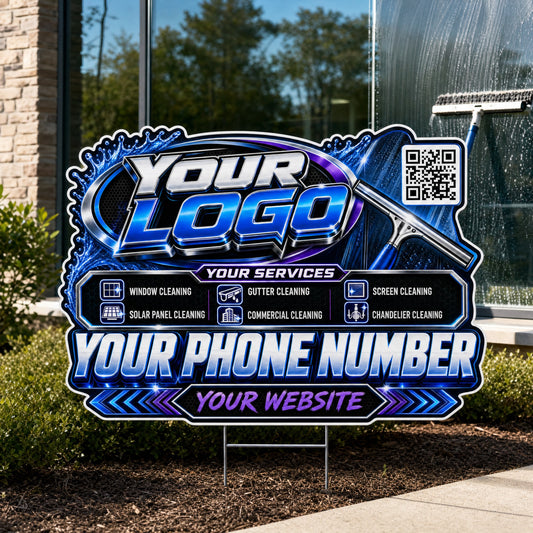 YWCS009 - Purple Glass Shine - Splash Yard Sign for Window Cleaning | Custom Corrugated Sign with H-Stake