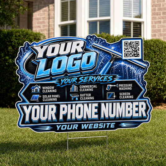 YWCS010 - Ice Blue Squeegee - Splash Yard Sign for Window Cleaning | Custom Corrugated Sign with H-Stake