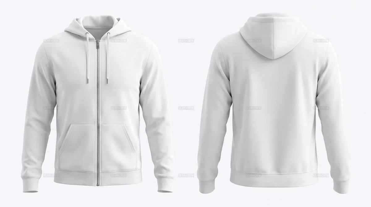 Zip hoodie fit — front and back view